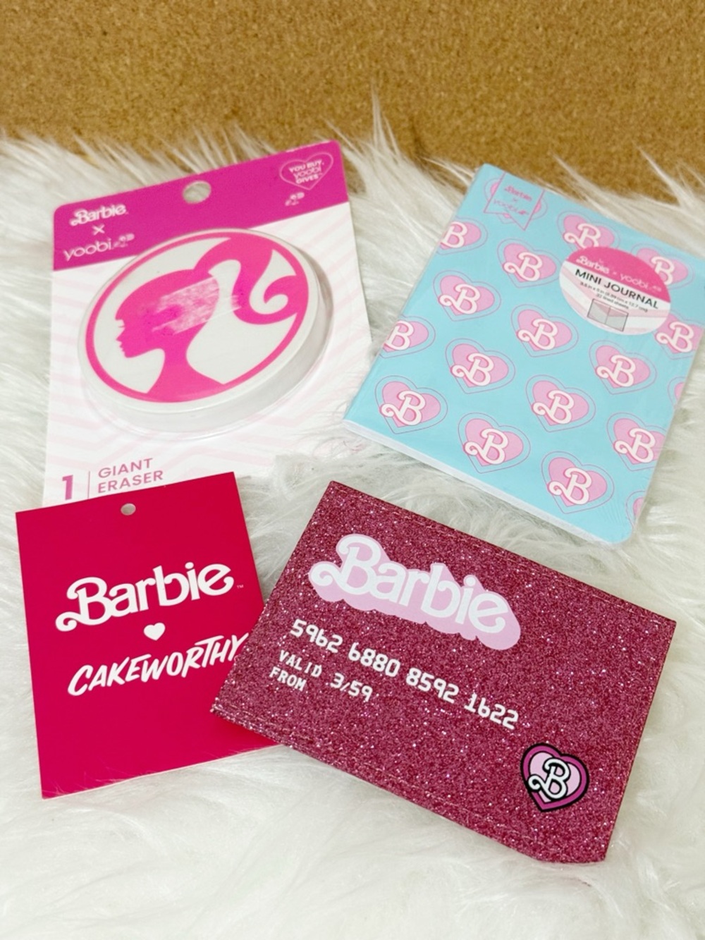 Barbie Bundle: Barbie x Cakeworthy Sparkly Pink Glitter Cardholder & Stationary